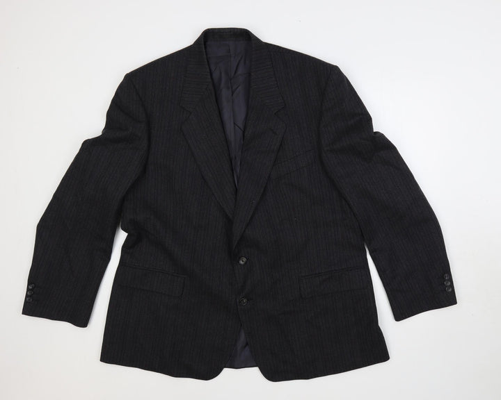 Label Mens Grey Striped Wool Jacket Suit Jacket Size 48 Regular