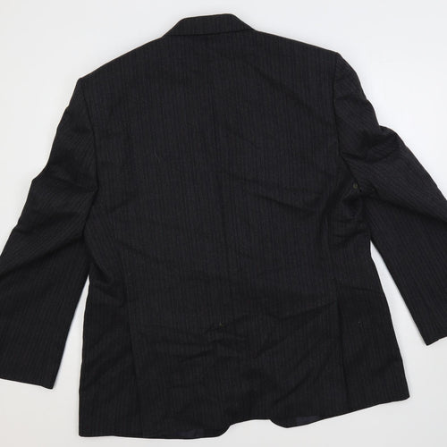 Label Mens Grey Striped Wool Jacket Suit Jacket Size 48 Regular