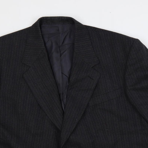 Label Mens Grey Striped Wool Jacket Suit Jacket Size 48 Regular