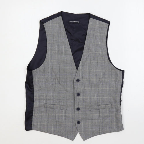 French Connection Mens Blue Plaid Polyester Jacket Suit Waistcoat Size 40 Regular