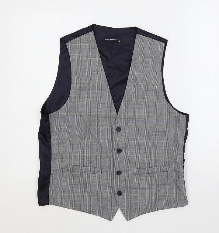 French Connection Mens Blue Plaid Polyester Jacket Suit Waistcoat Size 40 Regular