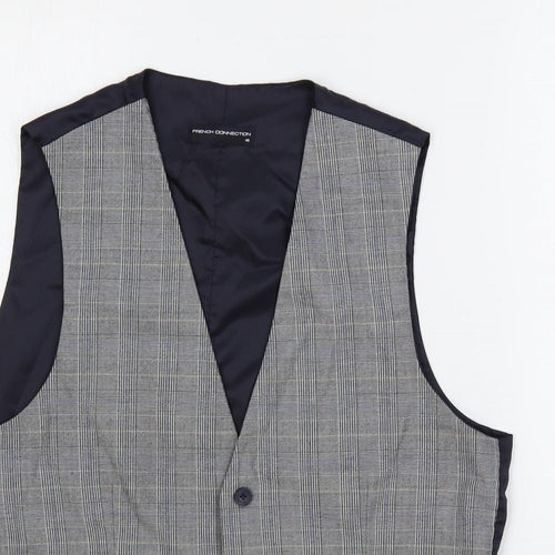 French Connection Mens Blue Plaid Polyester Jacket Suit Waistcoat Size 40 Regular