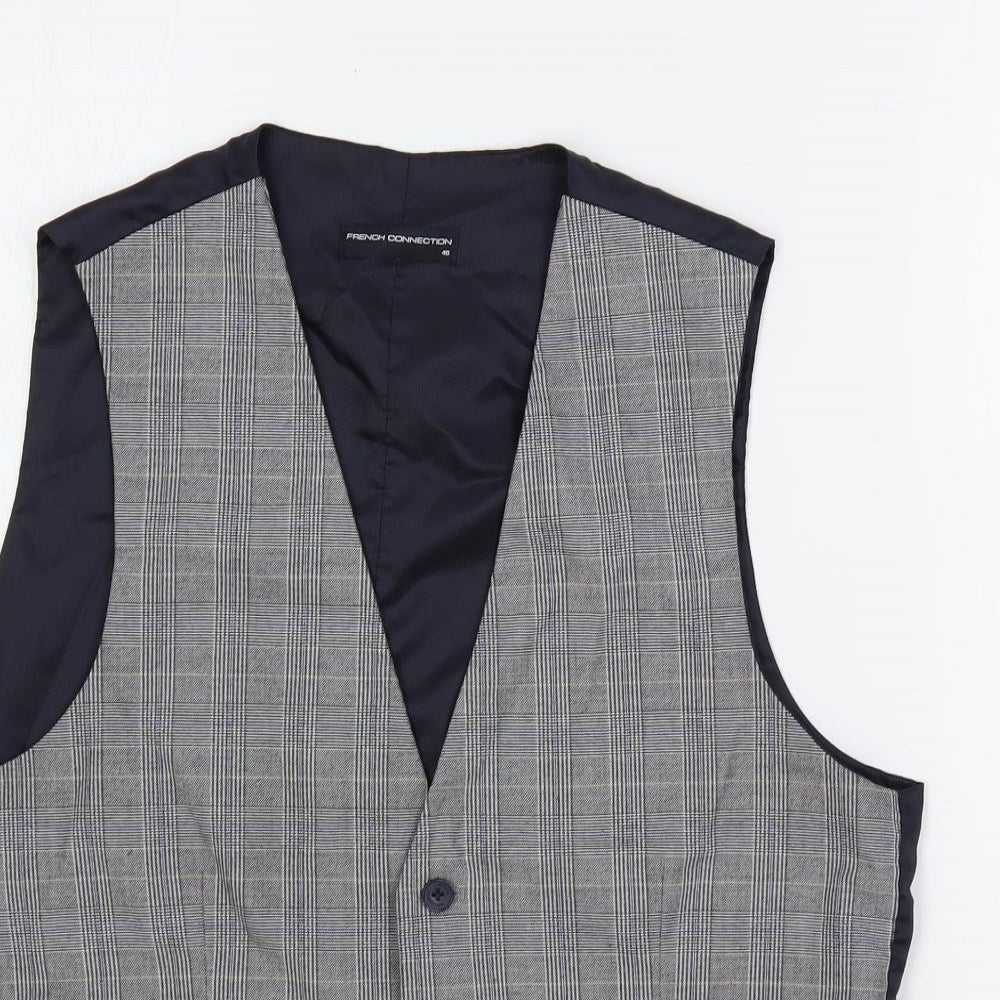 French Connection Mens Blue Plaid Polyester Jacket Suit Waistcoat Size 40 Regular