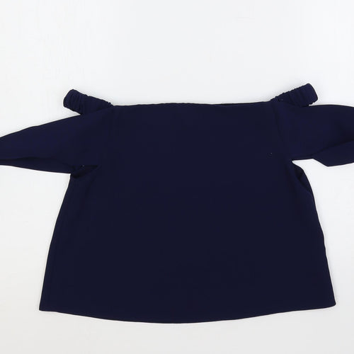 Topshop Womens Blue Polyester Cropped Blouse Size 8 Off the Shoulder - Tie Sleeve Detail