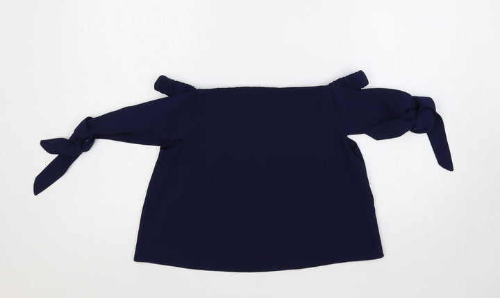 Topshop Womens Blue Polyester Cropped Blouse Size 8 Off the Shoulder - Tie Sleeve Detail