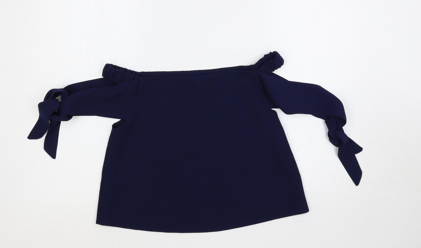 Topshop Womens Blue Polyester Cropped Blouse Size 8 Off the Shoulder - Tie Sleeve Detail