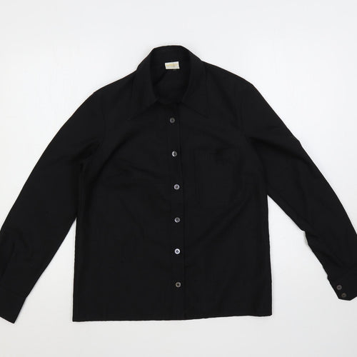 Wibor Womens Black Polyamide Basic Button-Up Size 10 Collared