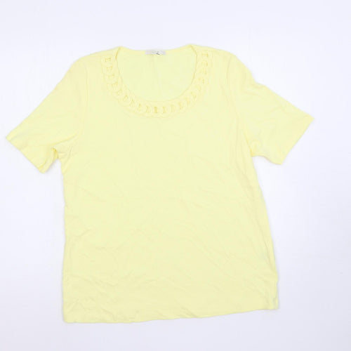 Marks and Spencer Womens Yellow Cotton Basic T-Shirt Size 16 Round Neck - Neckline Detail