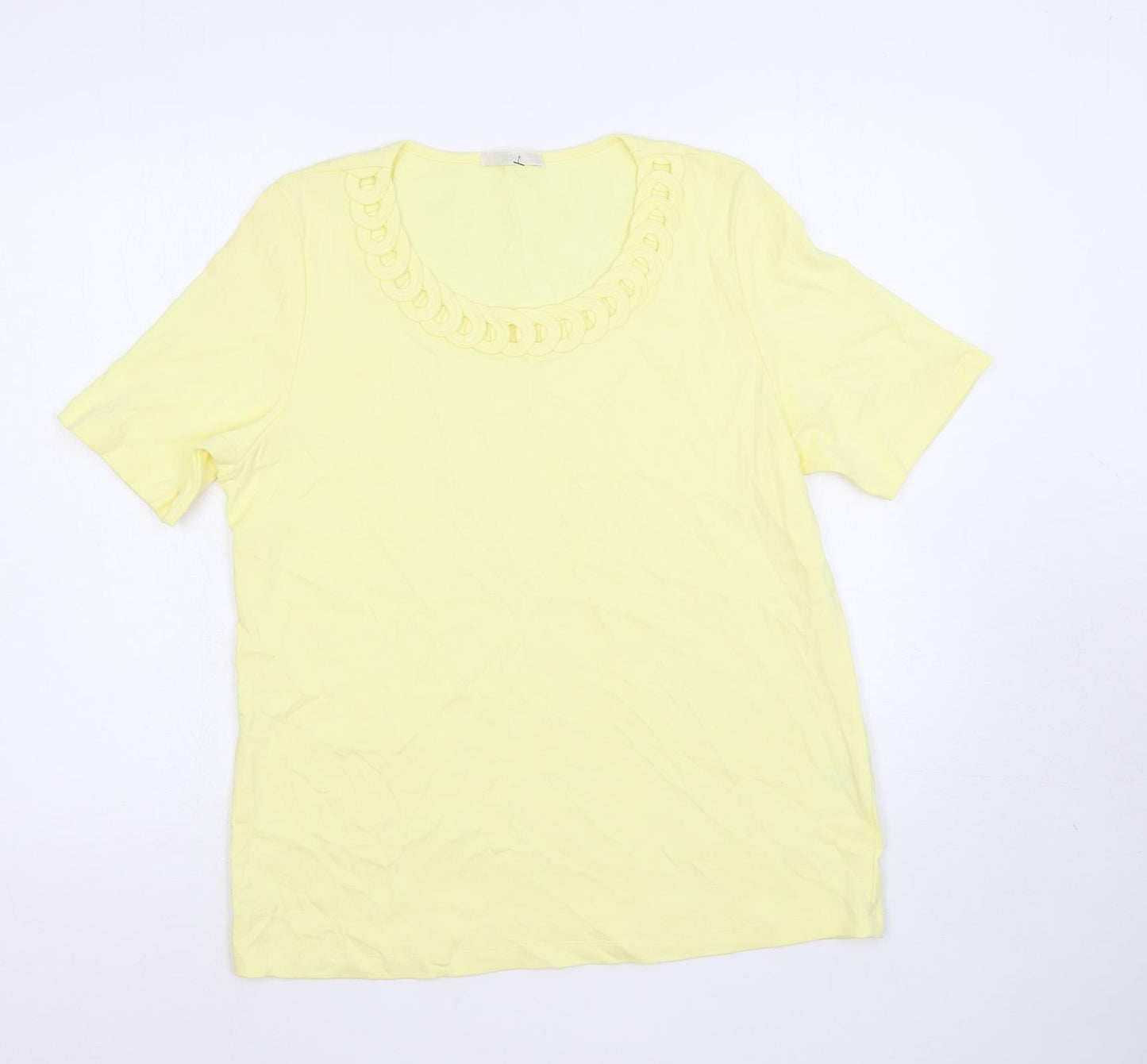Marks and Spencer Womens Yellow Cotton Basic T-Shirt Size 16 Round Neck - Neckline Detail