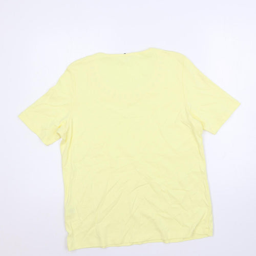 Marks and Spencer Womens Yellow Cotton Basic T-Shirt Size 16 Round Neck - Neckline Detail