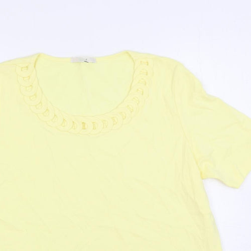 Marks and Spencer Womens Yellow Cotton Basic T-Shirt Size 16 Round Neck - Neckline Detail