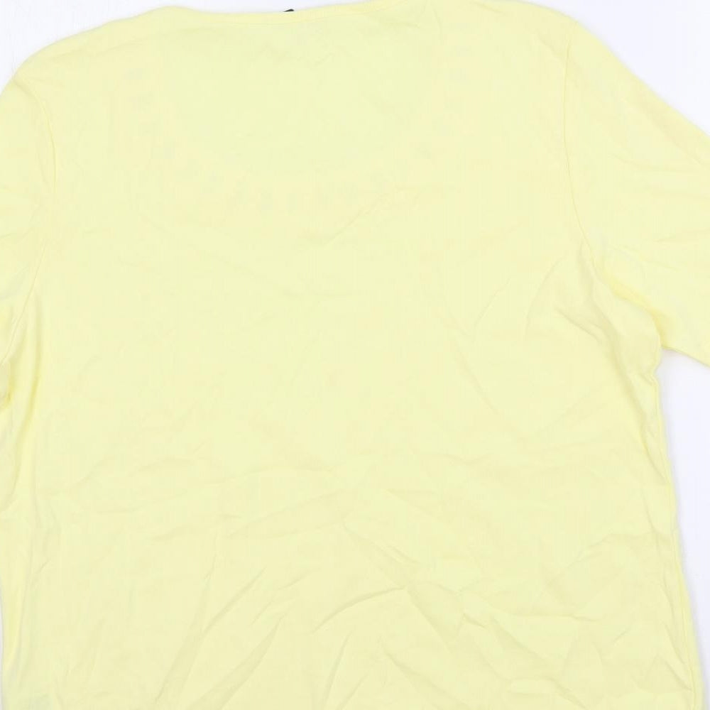 Marks and Spencer Womens Yellow Cotton Basic T-Shirt Size 16 Round Neck - Neckline Detail