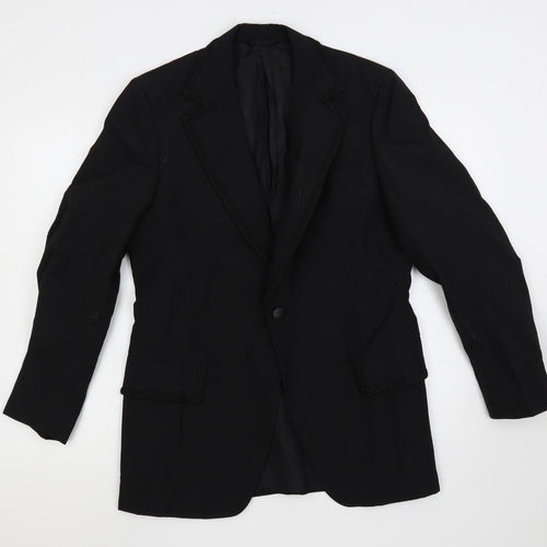 Austin Reed Womens Black Jacket Blazer Size M Button - Embroidered Trim Longline