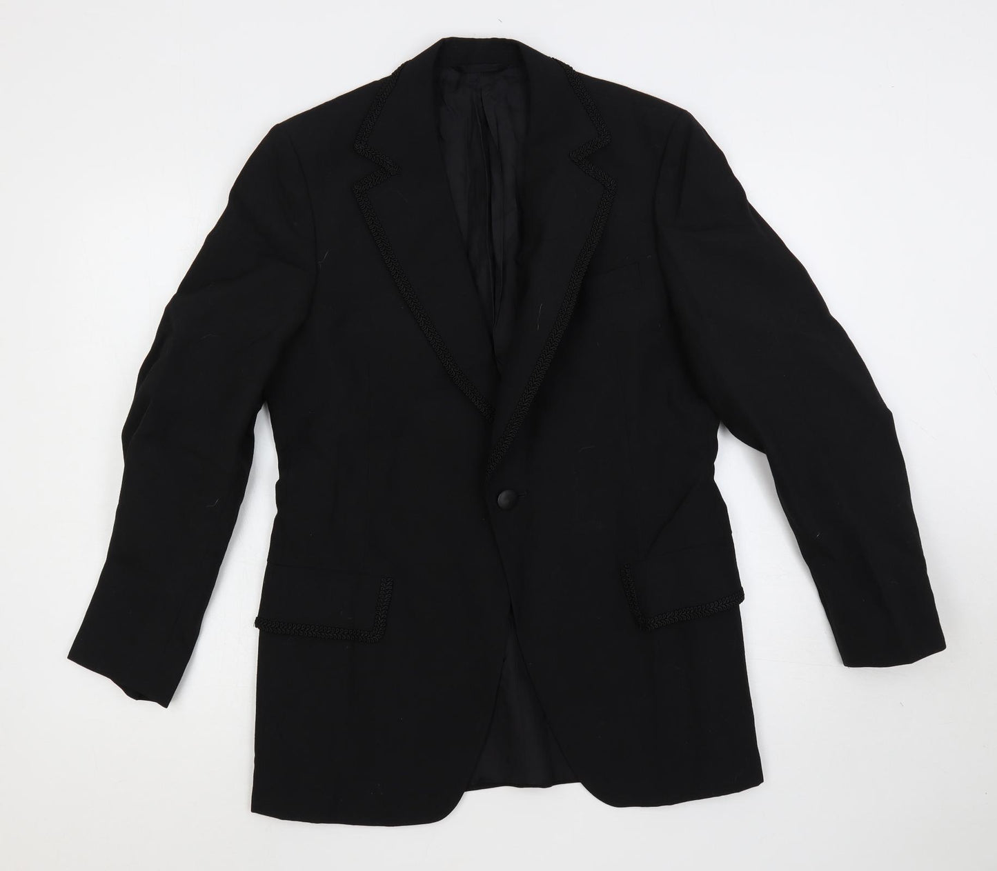 Austin Reed Womens Black Jacket Blazer Size M Button - Embroidered Trim Longline