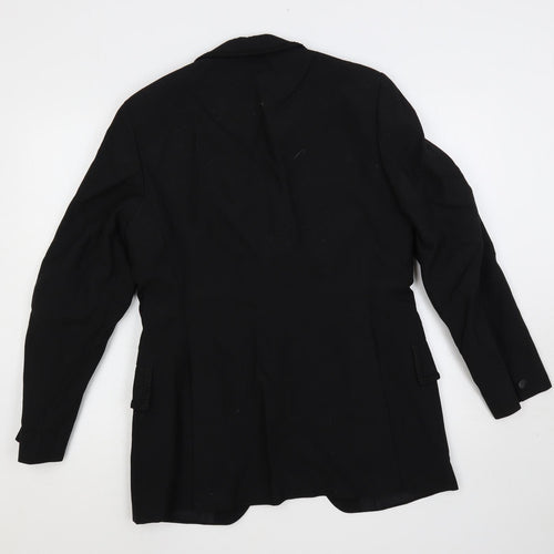 Austin Reed Womens Black Jacket Blazer Size M Button - Embroidered Trim Longline