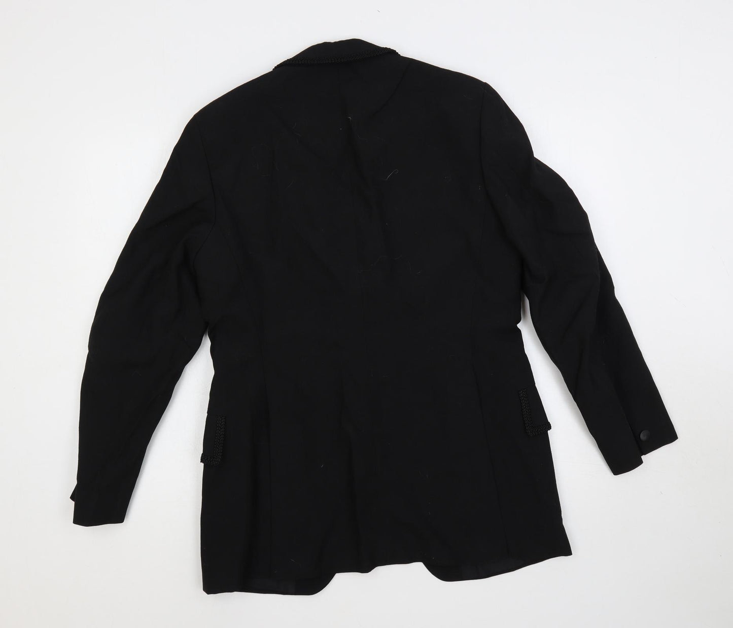 Austin Reed Womens Black Jacket Blazer Size M Button - Embroidered Trim Longline