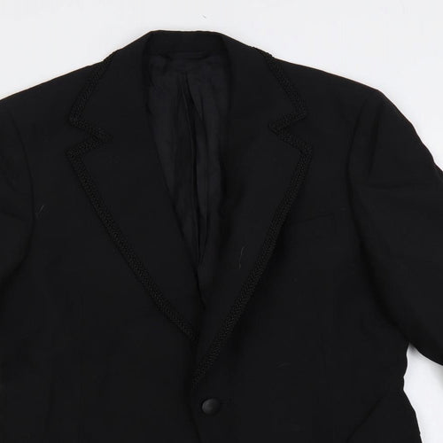 Austin Reed Womens Black Jacket Blazer Size M Button - Embroidered Trim Longline