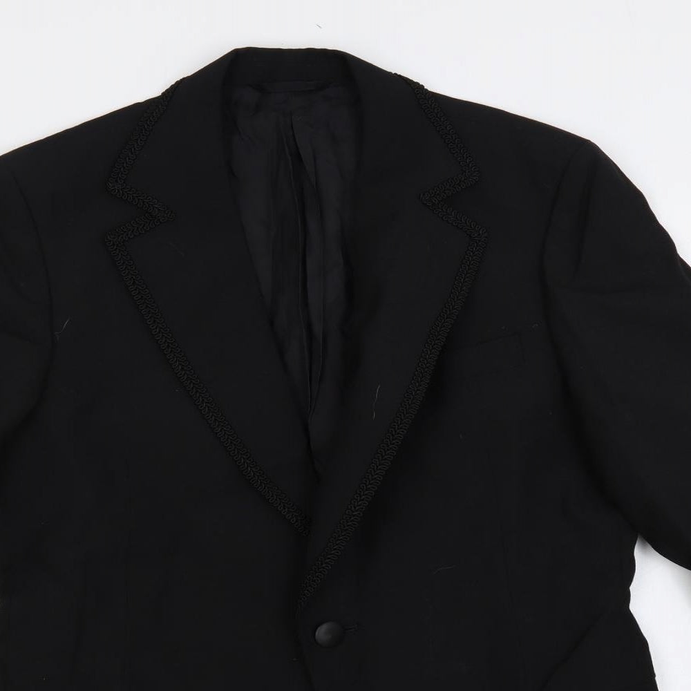 Austin Reed Womens Black Jacket Blazer Size M Button - Embroidered Trim Longline