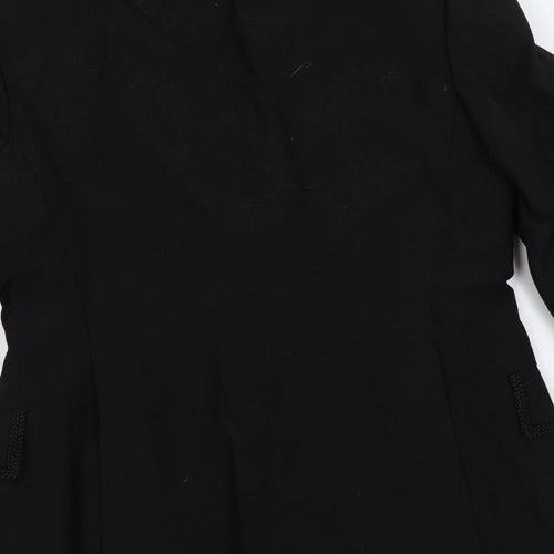 Austin Reed Womens Black Jacket Blazer Size M Button - Embroidered Trim Longline
