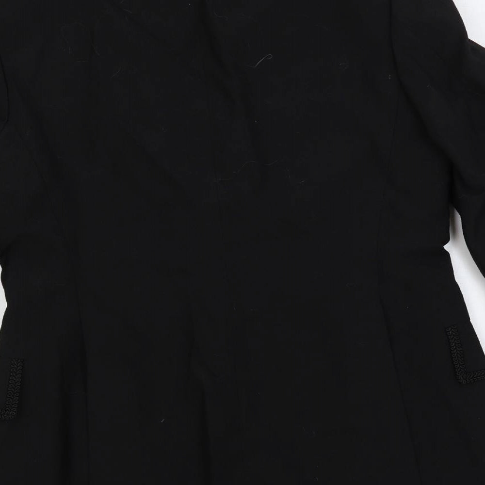 Austin Reed Womens Black Jacket Blazer Size M Button - Embroidered Trim Longline