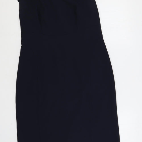 John Lewis Womens Blue Polyester Pencil Dress Size 12 Round Neck Zip