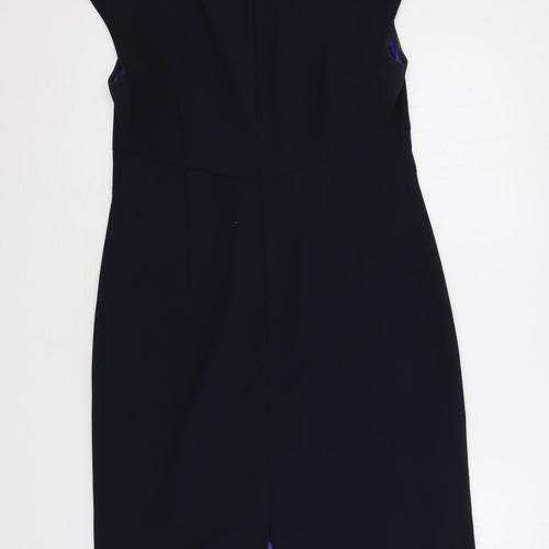 John Lewis Womens Blue Polyester Pencil Dress Size 12 Round Neck Zip