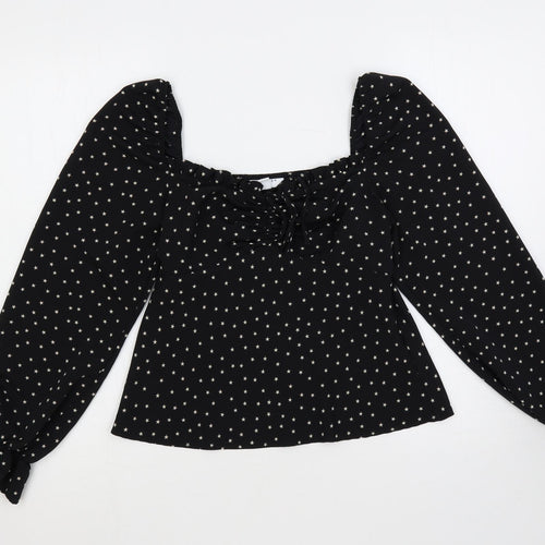 Topshop Womens Black Geometric Polyester Basic Blouse Size 8 Square Neck - Star Print