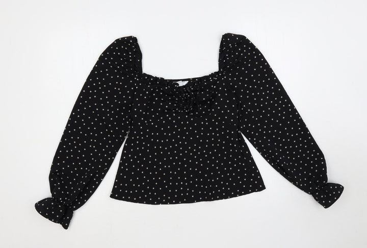 Topshop Womens Black Geometric Polyester Basic Blouse Size 8 Square Neck - Star Print