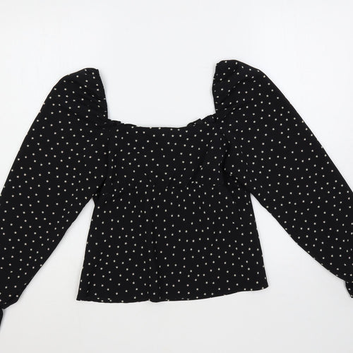 Topshop Womens Black Geometric Polyester Basic Blouse Size 8 Square Neck - Star Print