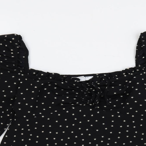 Topshop Womens Black Geometric Polyester Basic Blouse Size 8 Square Neck - Star Print