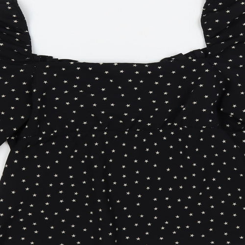 Topshop Womens Black Geometric Polyester Basic Blouse Size 8 Square Neck - Star Print