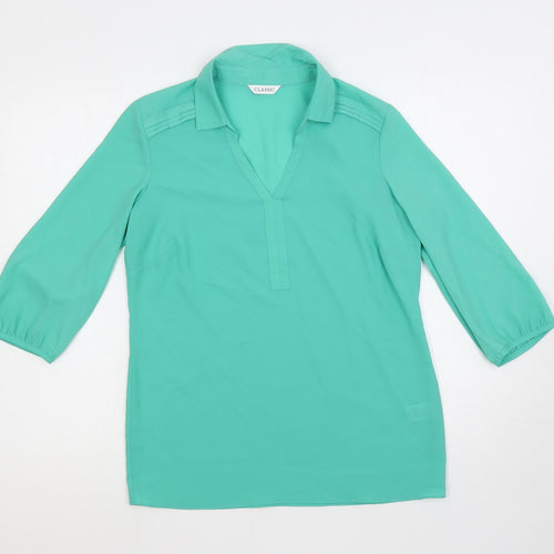 Marks and Spencer Womens Green Polyester Basic Blouse Size 8 Collared
