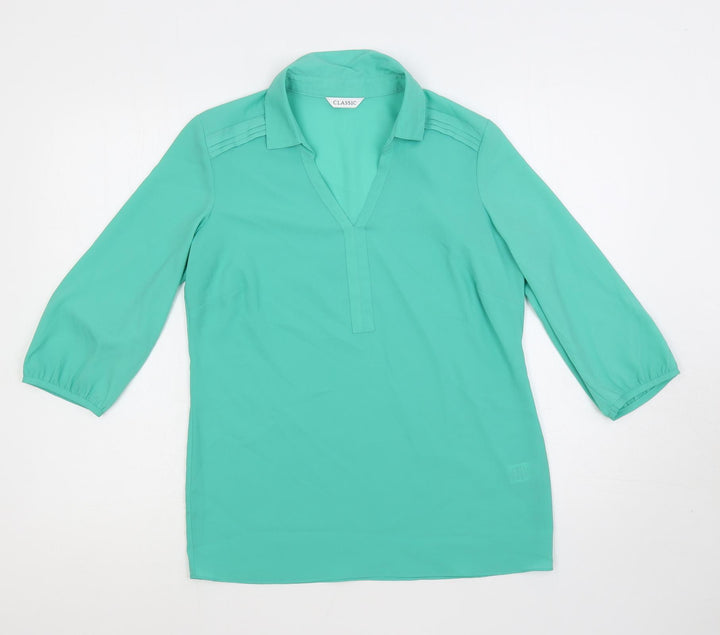 Marks and Spencer Womens Green Polyester Basic Blouse Size 8 Collared