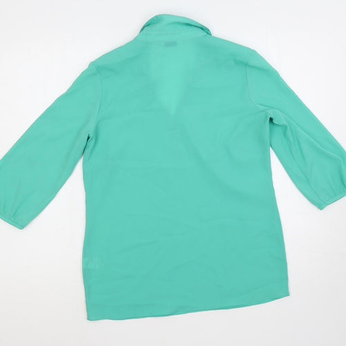 Marks and Spencer Womens Green Polyester Basic Blouse Size 8 Collared