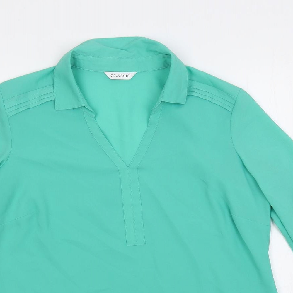 Marks and Spencer Womens Green Polyester Basic Blouse Size 8 Collared