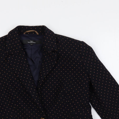 NEXT Womens Blue Geometric Jacket Blazer Size 10 Button