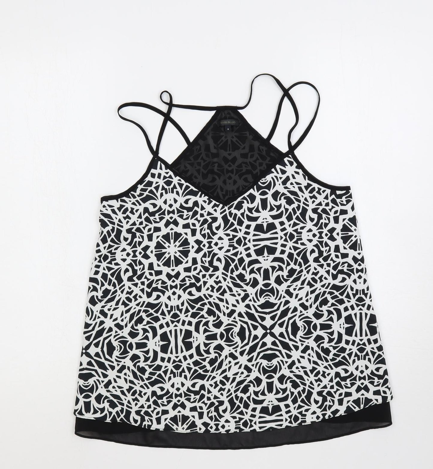 River Island Womens Black Geometric Polyester Camisole Tank Size 8 V-Neck
