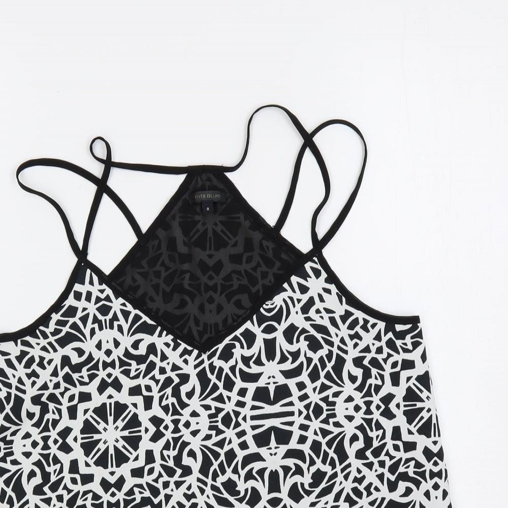 River Island Womens Black Geometric Polyester Camisole Tank Size 8 V-Neck