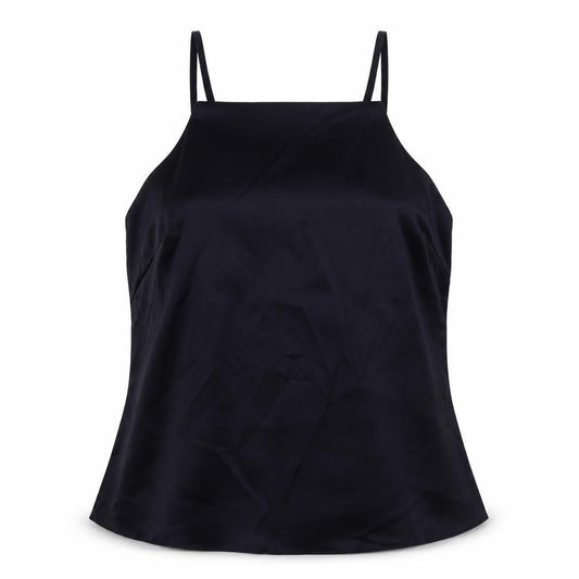 Front view of ASOS women’s blue polyester camisole tank, size UK 6, square neck - open back
