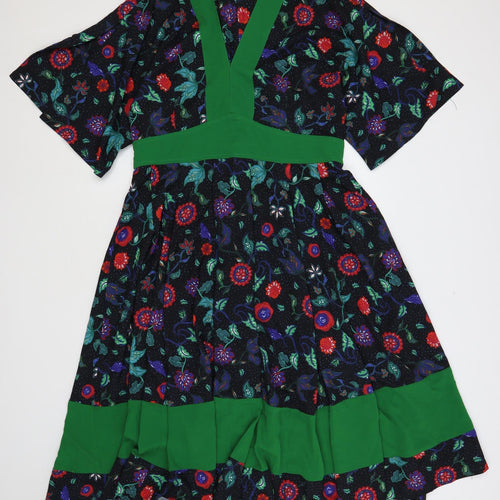 Bright and Beautiful Womens Black Floral Polyester A-Line Size 16 V-Neck Zip