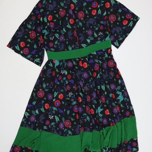 Bright and Beautiful Womens Black Floral Polyester A-Line Size 16 V-Neck Zip