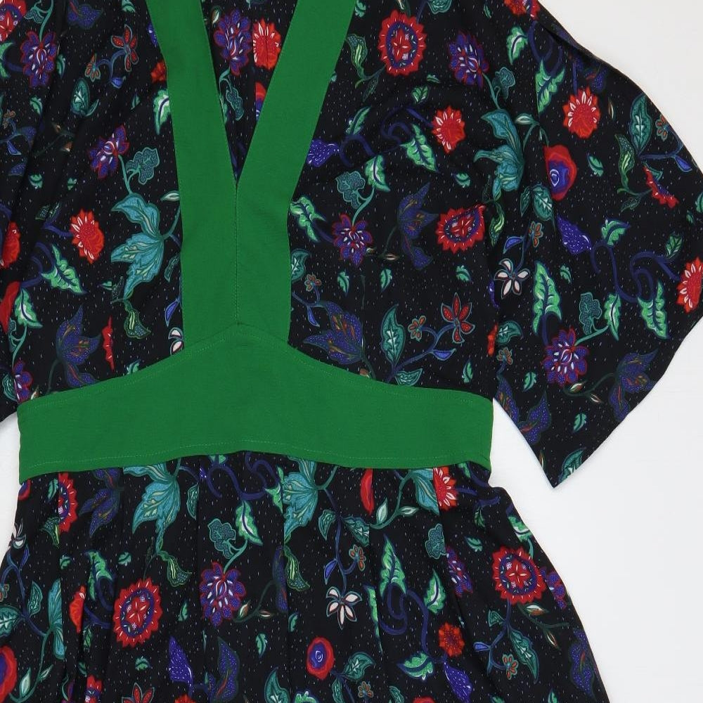 Bright and Beautiful Womens Black Floral Polyester A-Line Size 16 V-Neck Zip