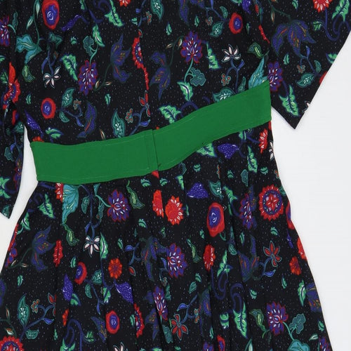 Bright and Beautiful Womens Black Floral Polyester A-Line Size 16 V-Neck Zip