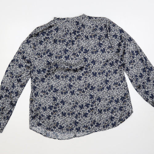Marks and Spencer Womens Blue Floral Polyester Basic Blouse Size 16 V-Neck