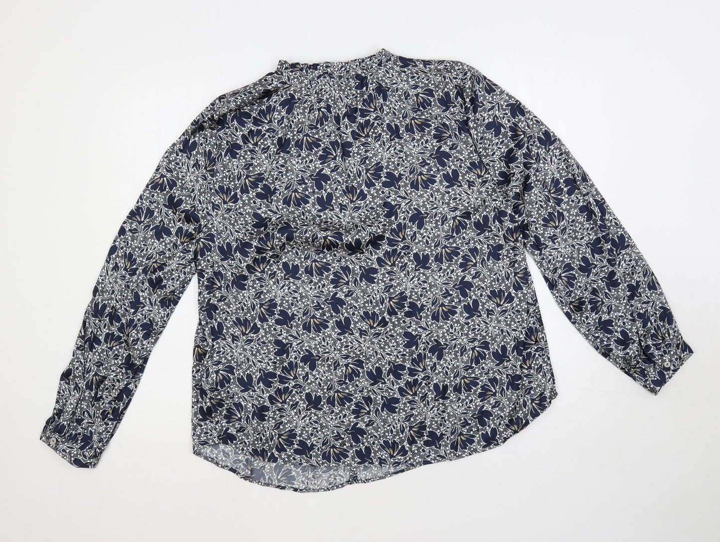 Marks and Spencer Womens Blue Floral Polyester Basic Blouse Size 16 V-Neck