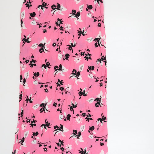 Marks and Spencer Womens Pink Floral Viscose Slip Dress Size 10 V-Neck Pullover