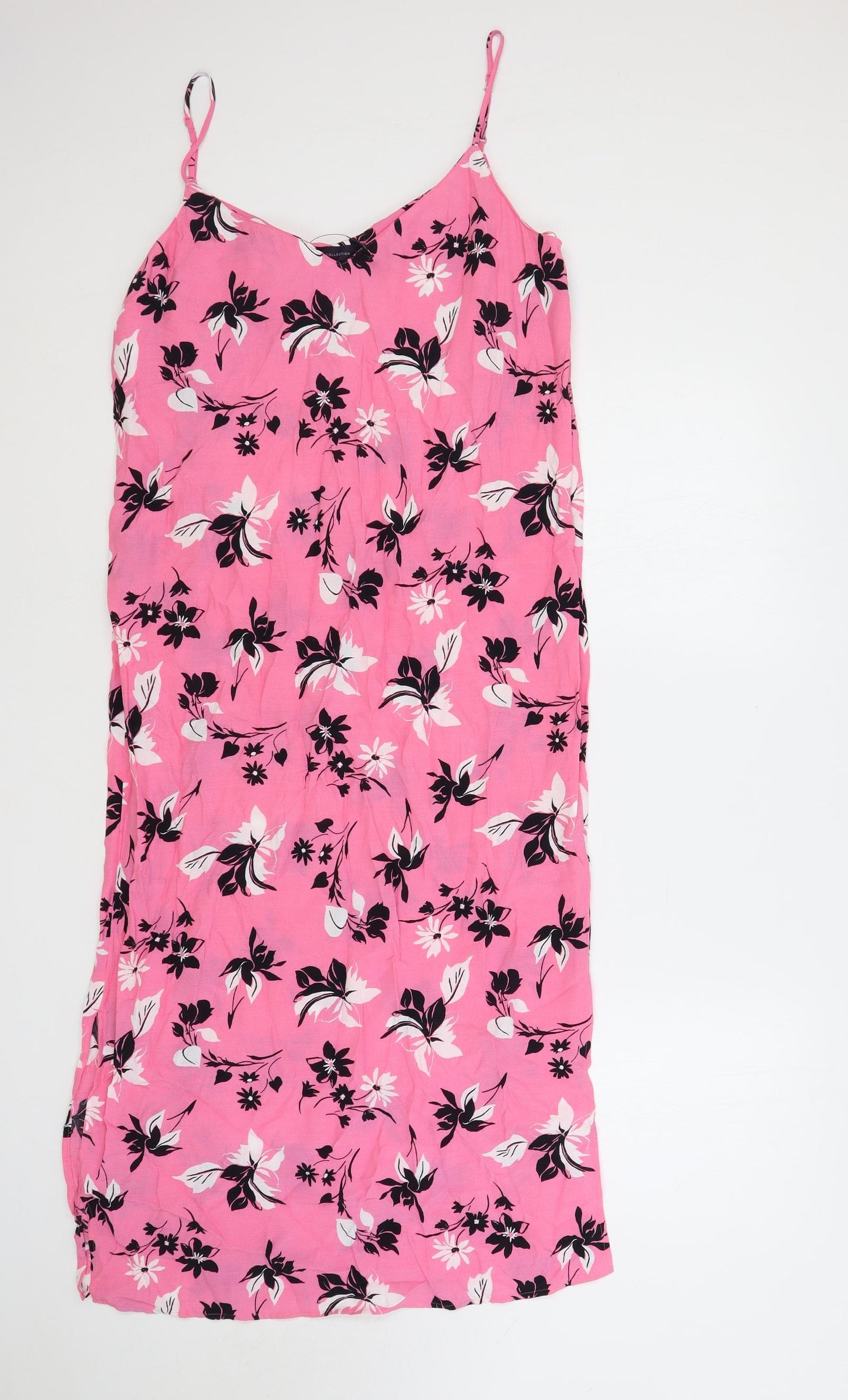 Marks and Spencer Womens Pink Floral Viscose Slip Dress Size 10 V-Neck Pullover