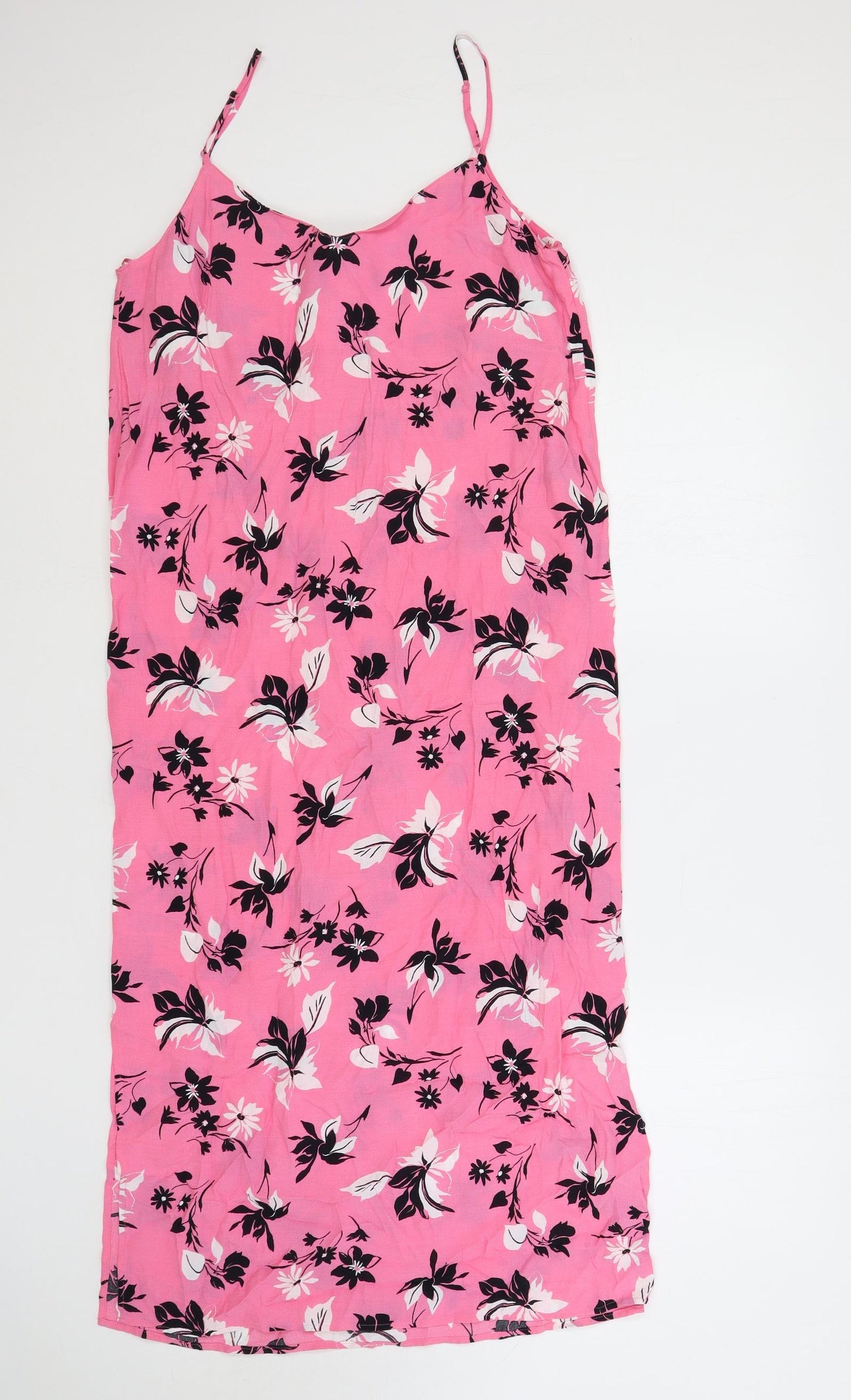 Marks and Spencer Womens Pink Floral Viscose Slip Dress Size 10 V-Neck Pullover