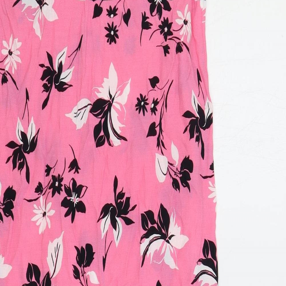Marks and Spencer Womens Pink Floral Viscose Slip Dress Size 10 V-Neck Pullover