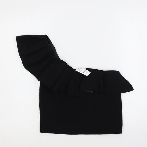Topshop Womens Black Polyester Cropped Blouse Size 6 One Shoulder - Ruffle